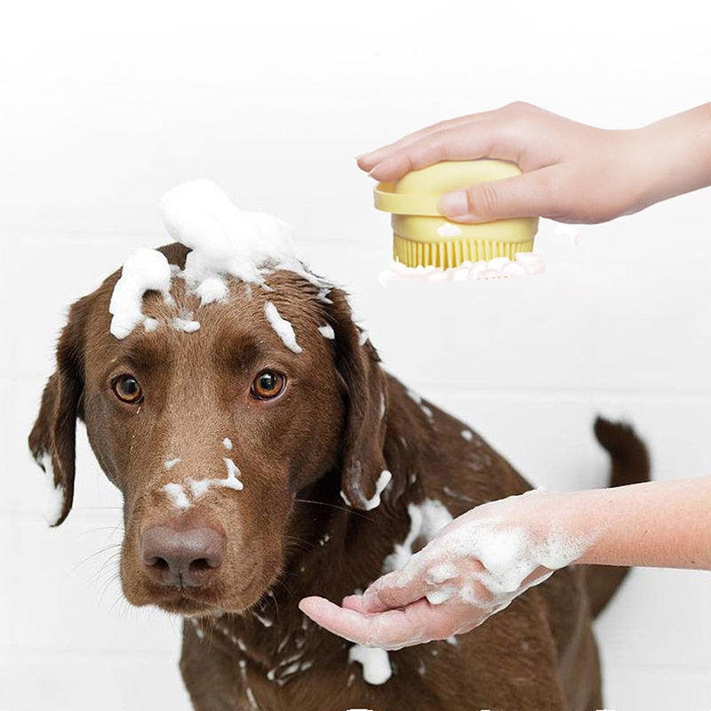 Escova de Massagem para banho pet -  com Reservátorio para Shampoo